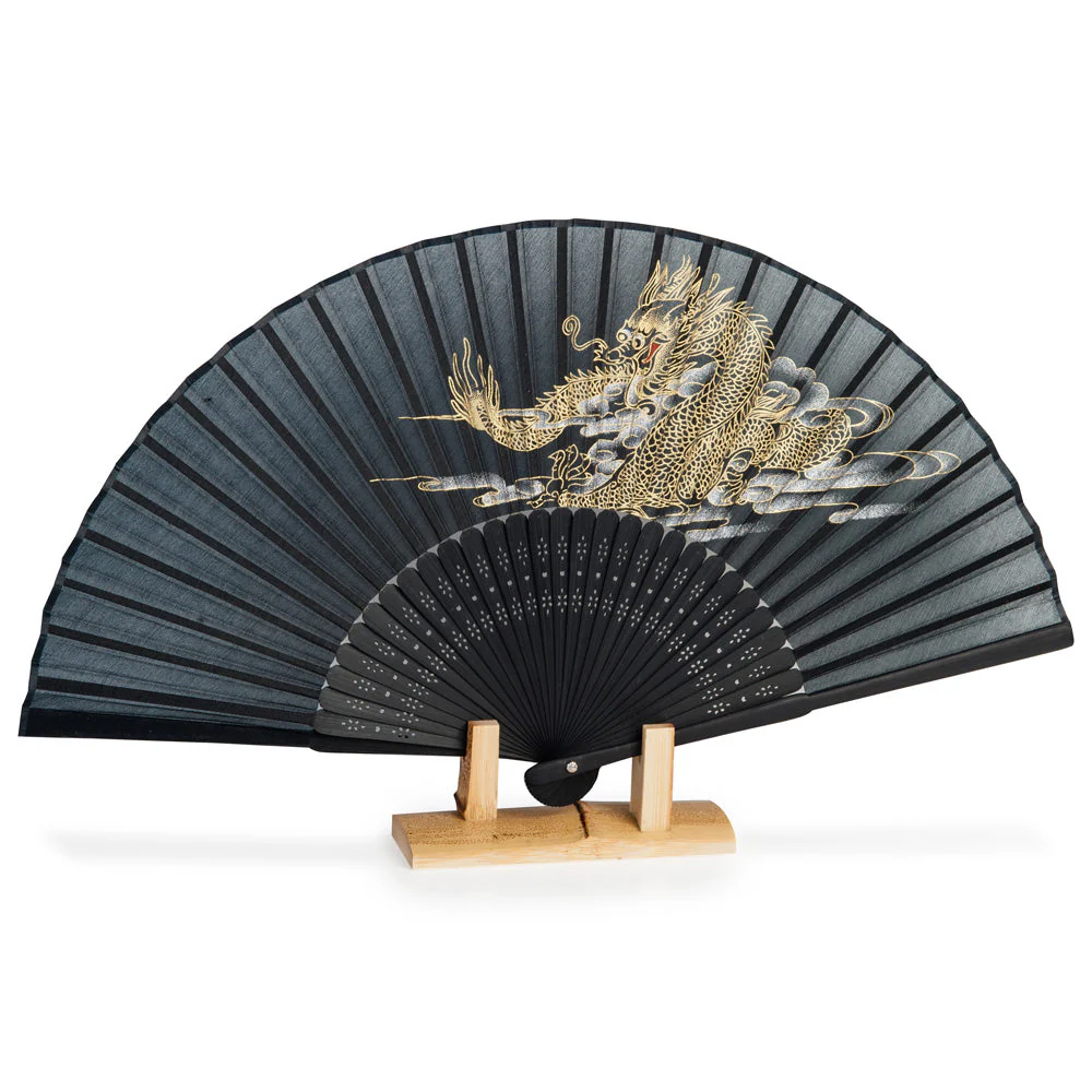 Black Dragon Japanese Folding Fan - Image 3