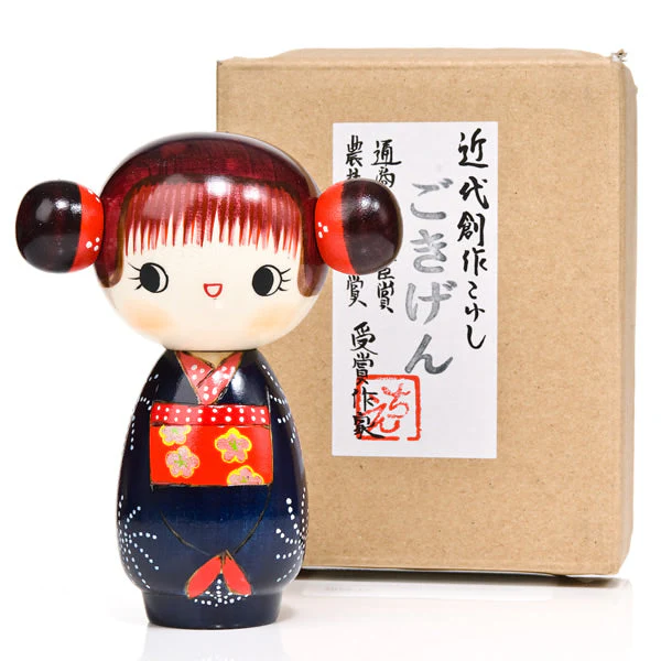 Blue Happy Girl Kawaii Kokeshi Doll - Image 3