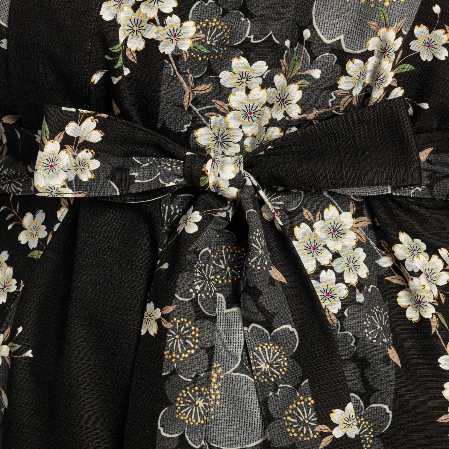 Cherry Blossom Print Long Black Yukata XL - Image 4
