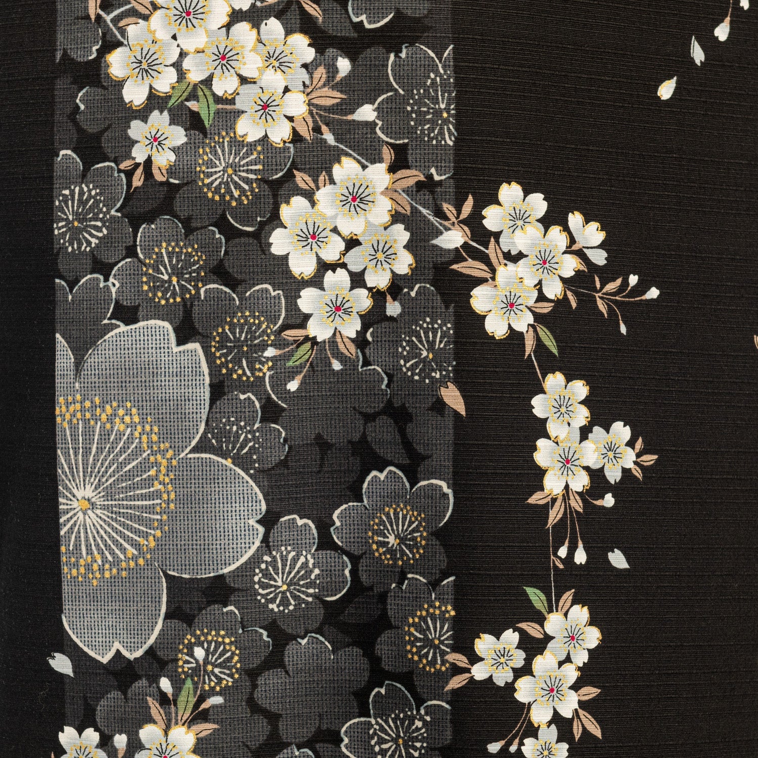 Cherry Blossom Print Long Black Yukata XL - Image 5