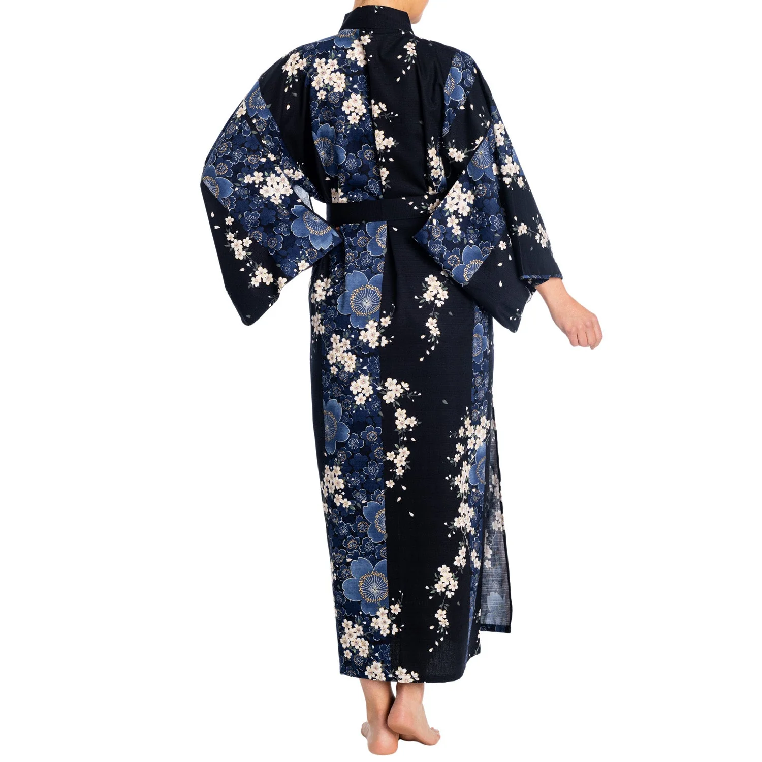 Cherry Blossom Print Long Navy Yukata - Image 3