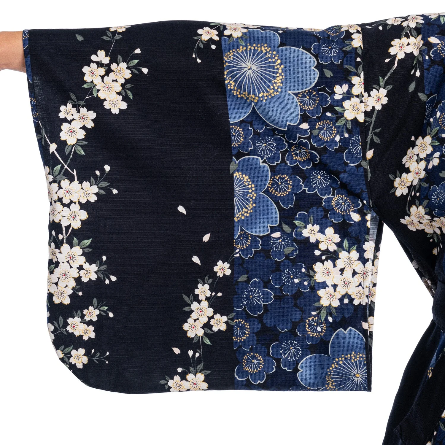 Cherry Blossom Print Long Navy Yukata - Image 4
