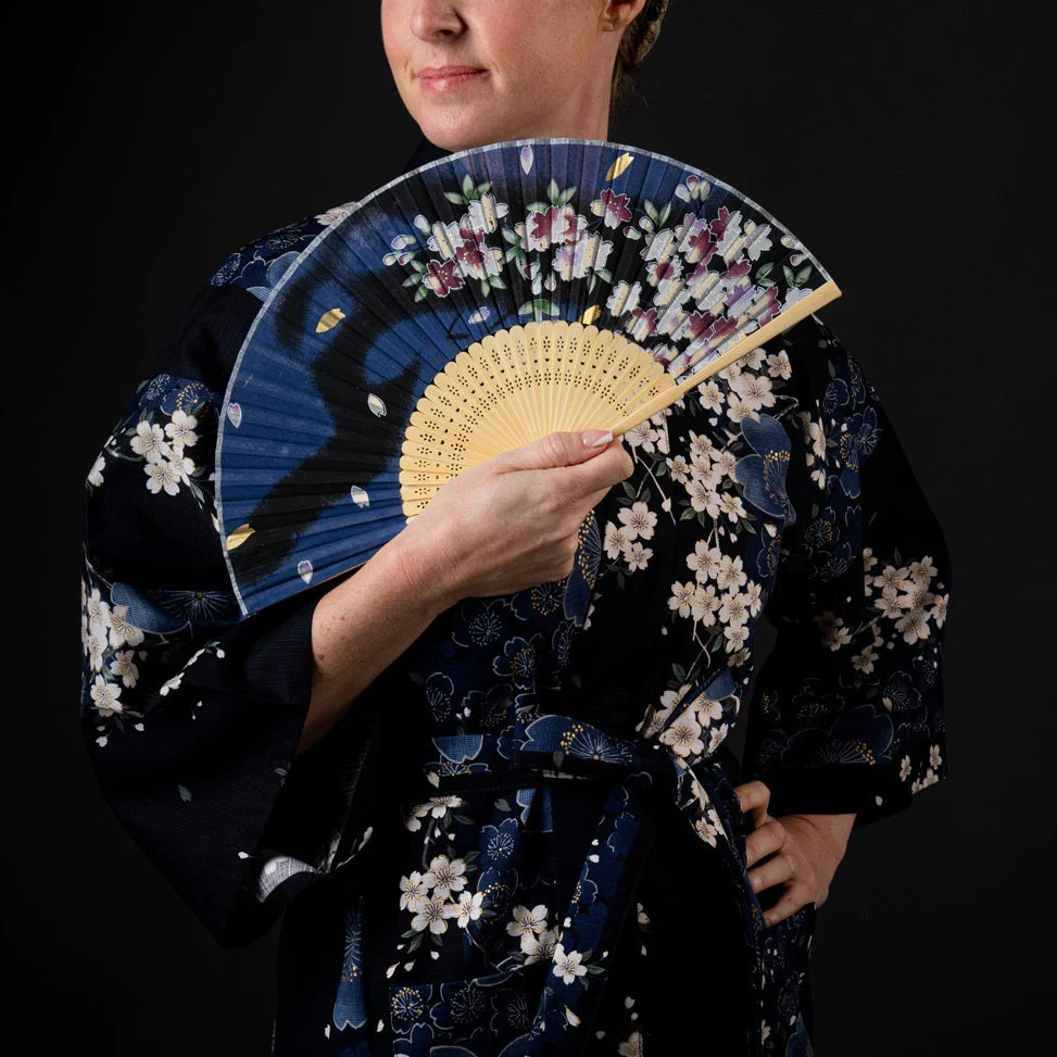 Cherry Blossom Print Long Navy Yukata - Image 6