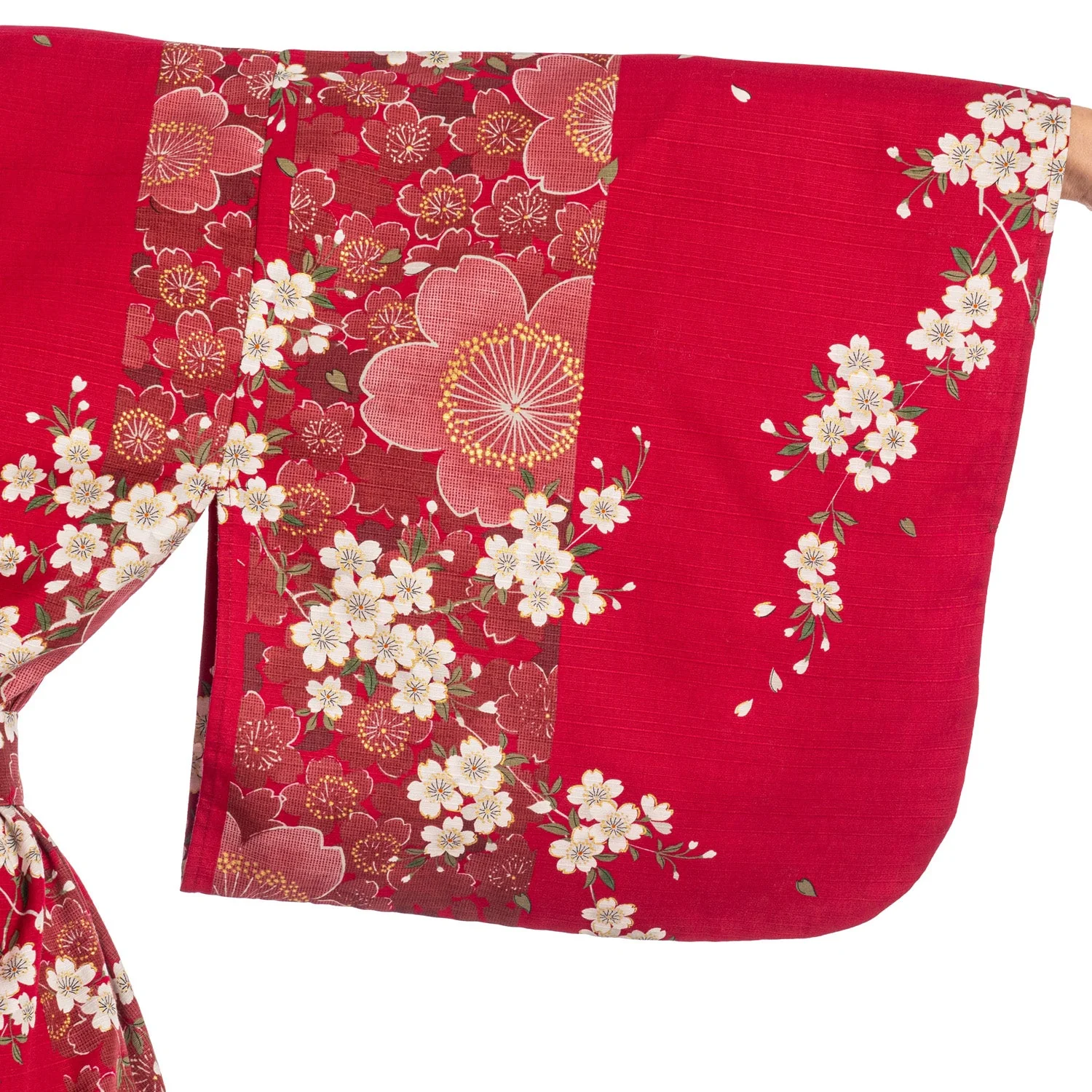 Cherry Blossom Print Long Red Yukata - Image 3