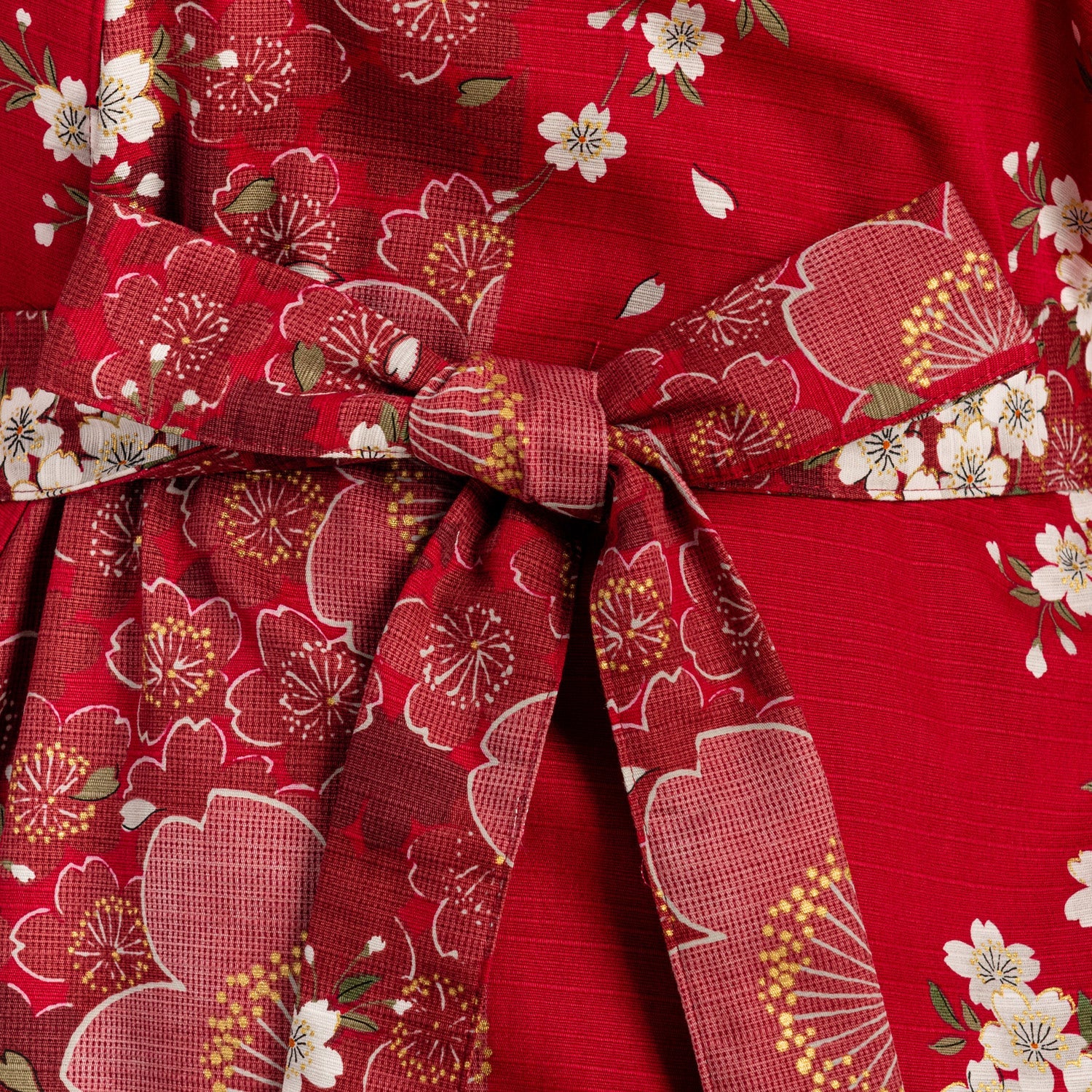 Cherry Blossom Print Long Red Yukata - Image 4