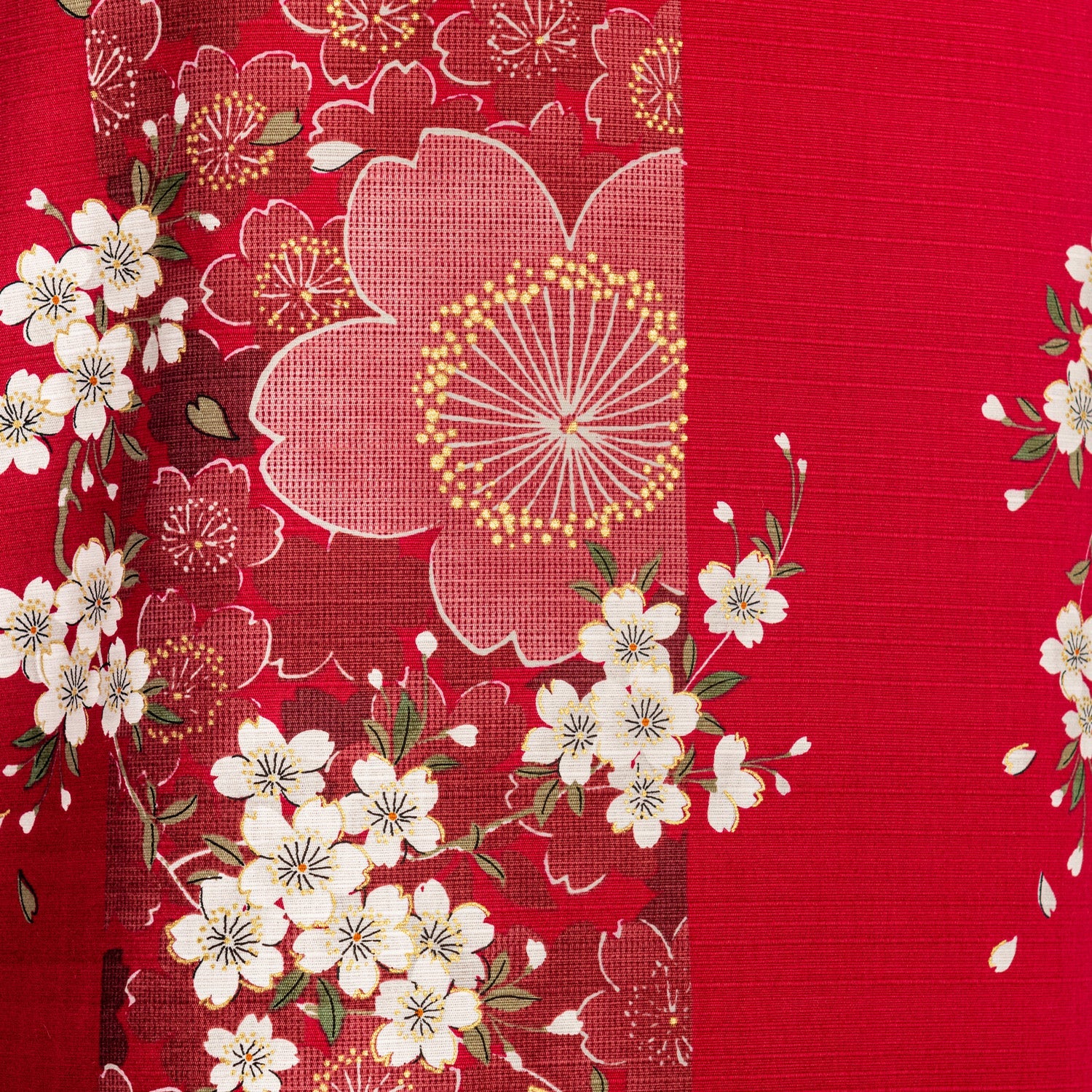 Cherry Blossom Print Long Red Yukata - Image 5