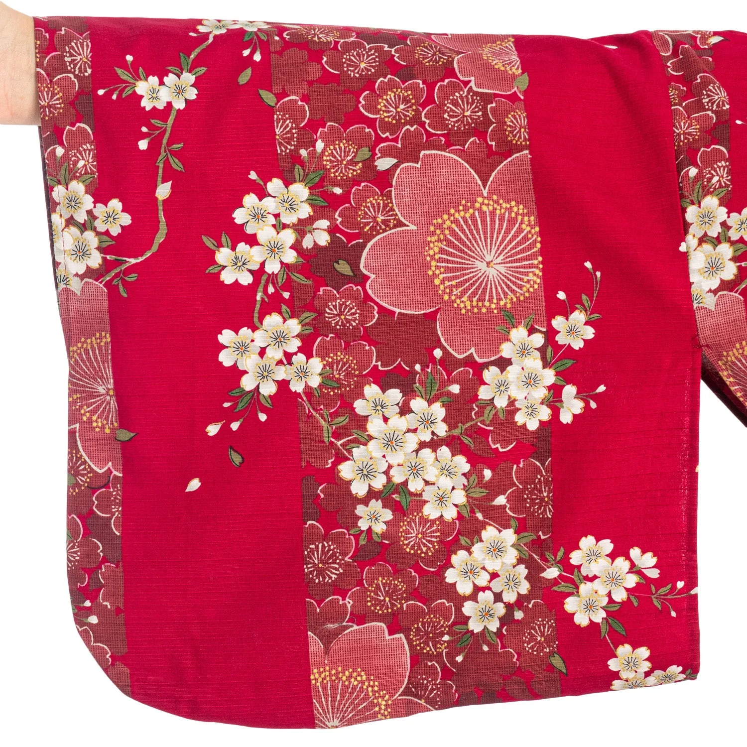 Cherry Blossom Print Long Red Yukata XL - Image 3