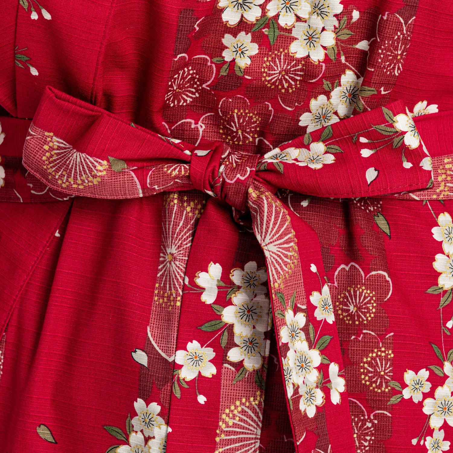 Cherry Blossom Print Long Red Yukata XL - Image 4