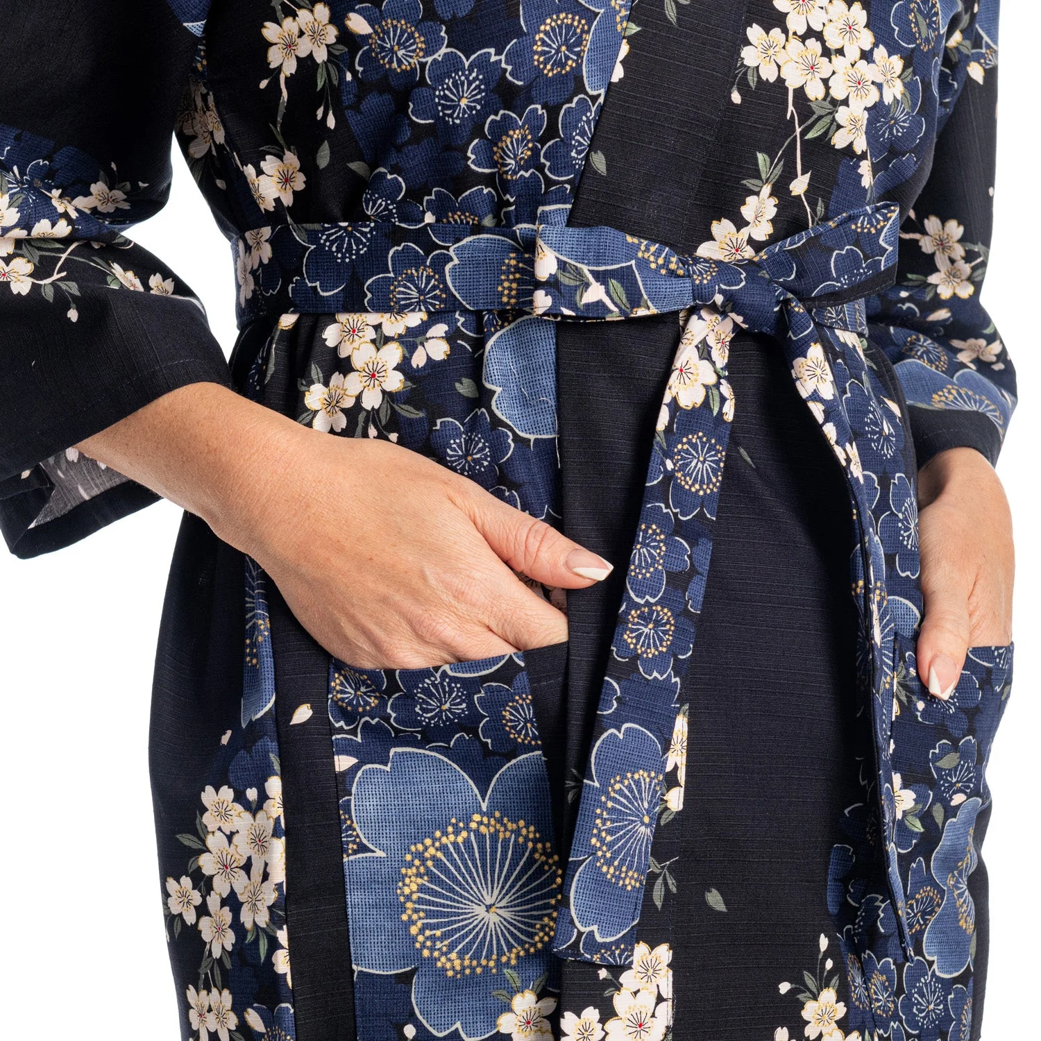 Cherry Blossom Print Short Navy Yukata - Image 3