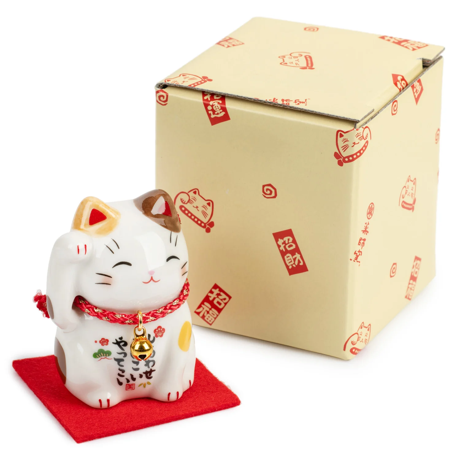 Cute Calico Japanese Lucky Cat and Red Cushion - Image 4
