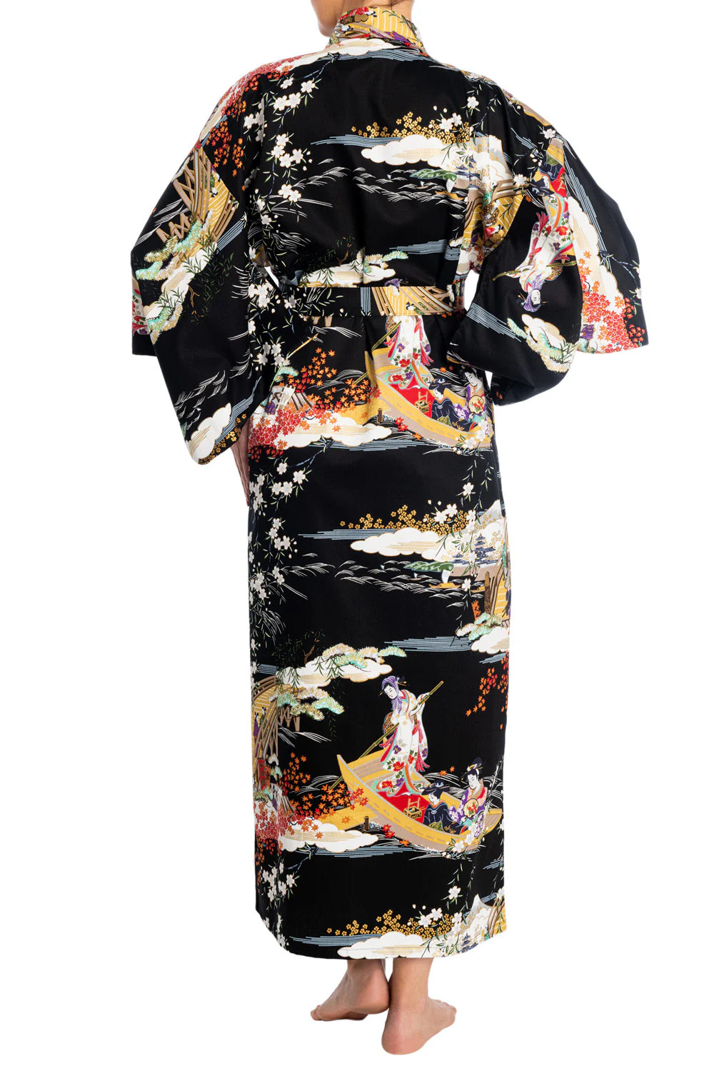 Geisha Long Black Japanese Kimono - Image 3
