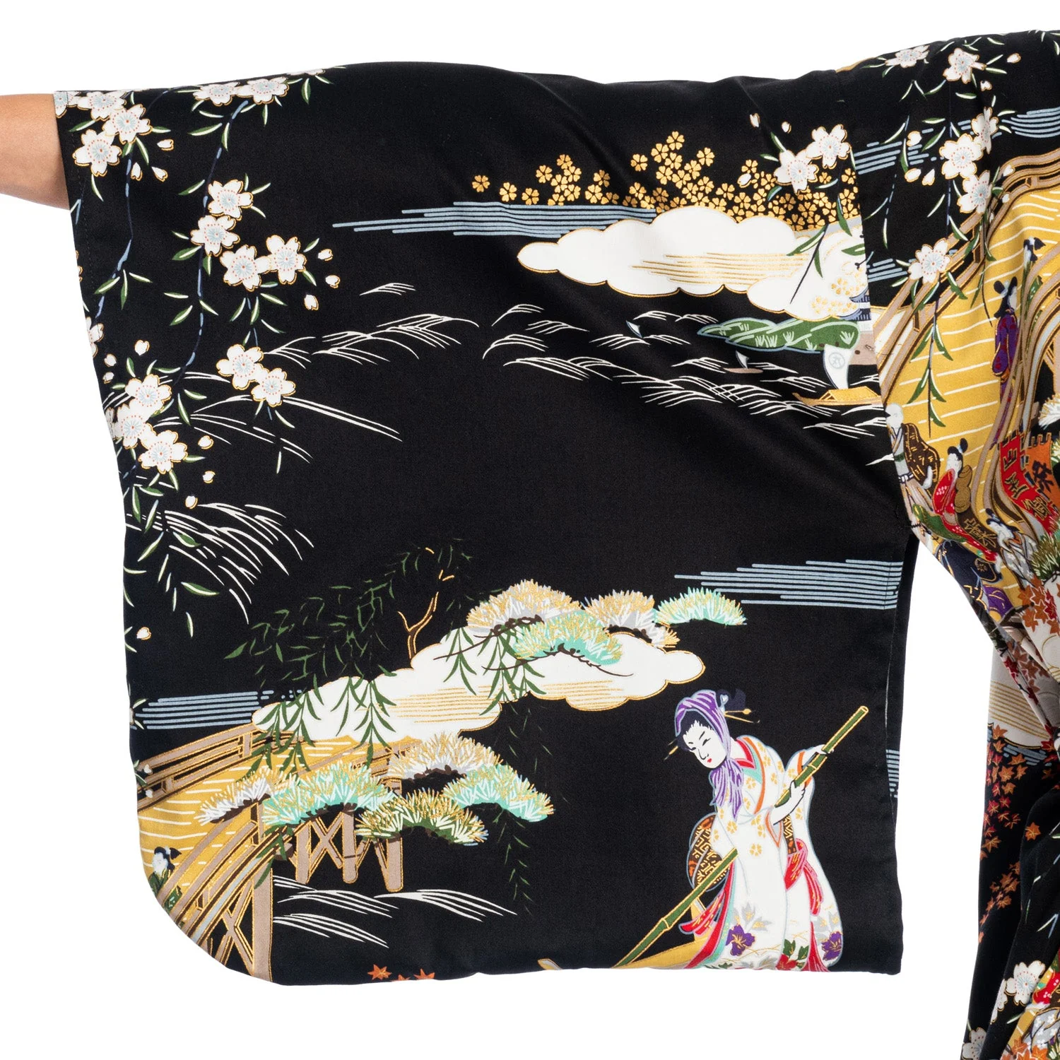 Geisha Long Black Japanese Kimono - Image 4