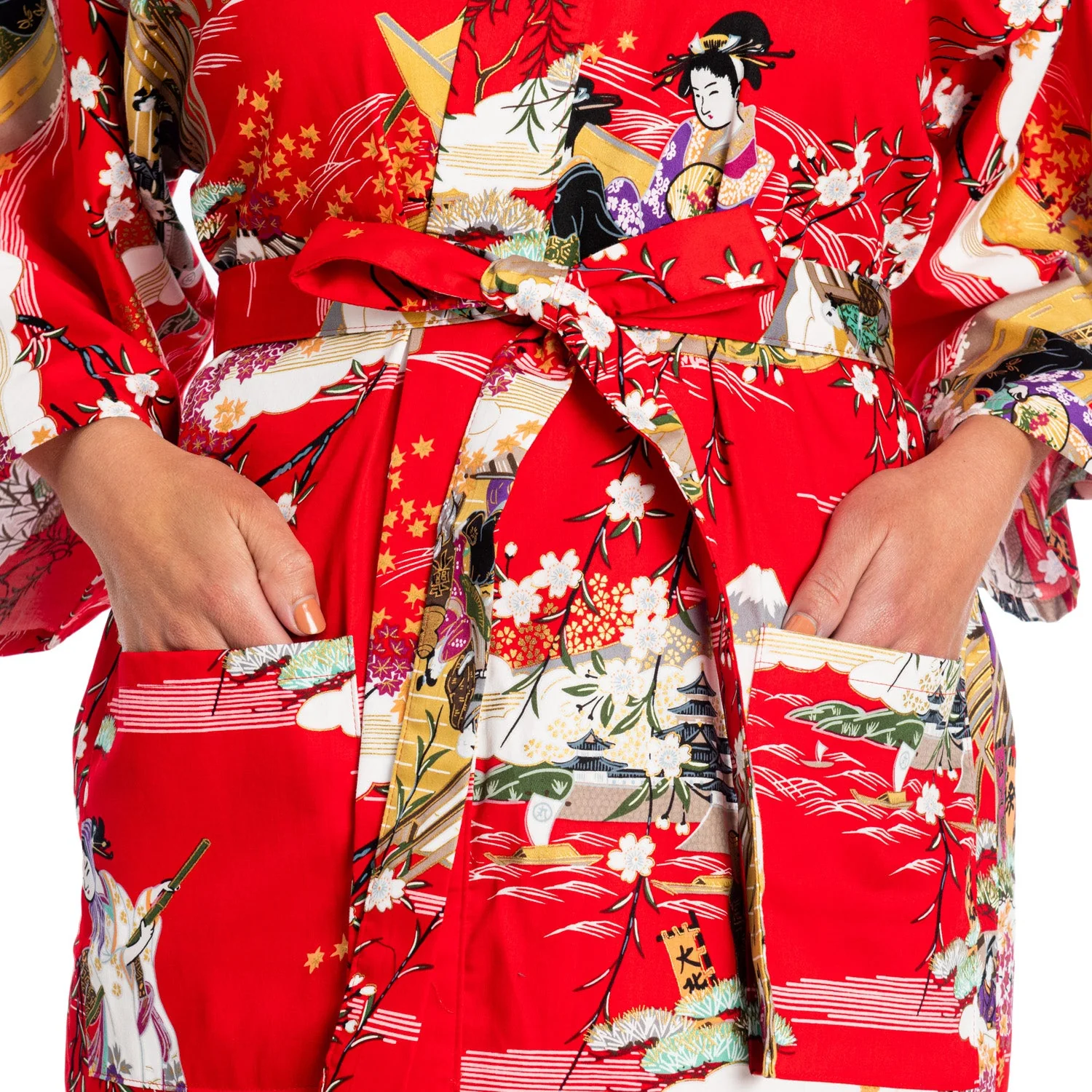 Geisha Short Red Japanese Kimono - Image 3
