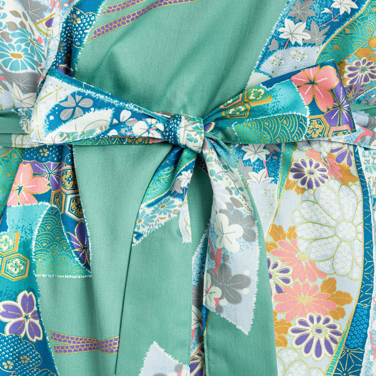 Green Ribbon Long Japanese Cotton Yukata XL - Image 4