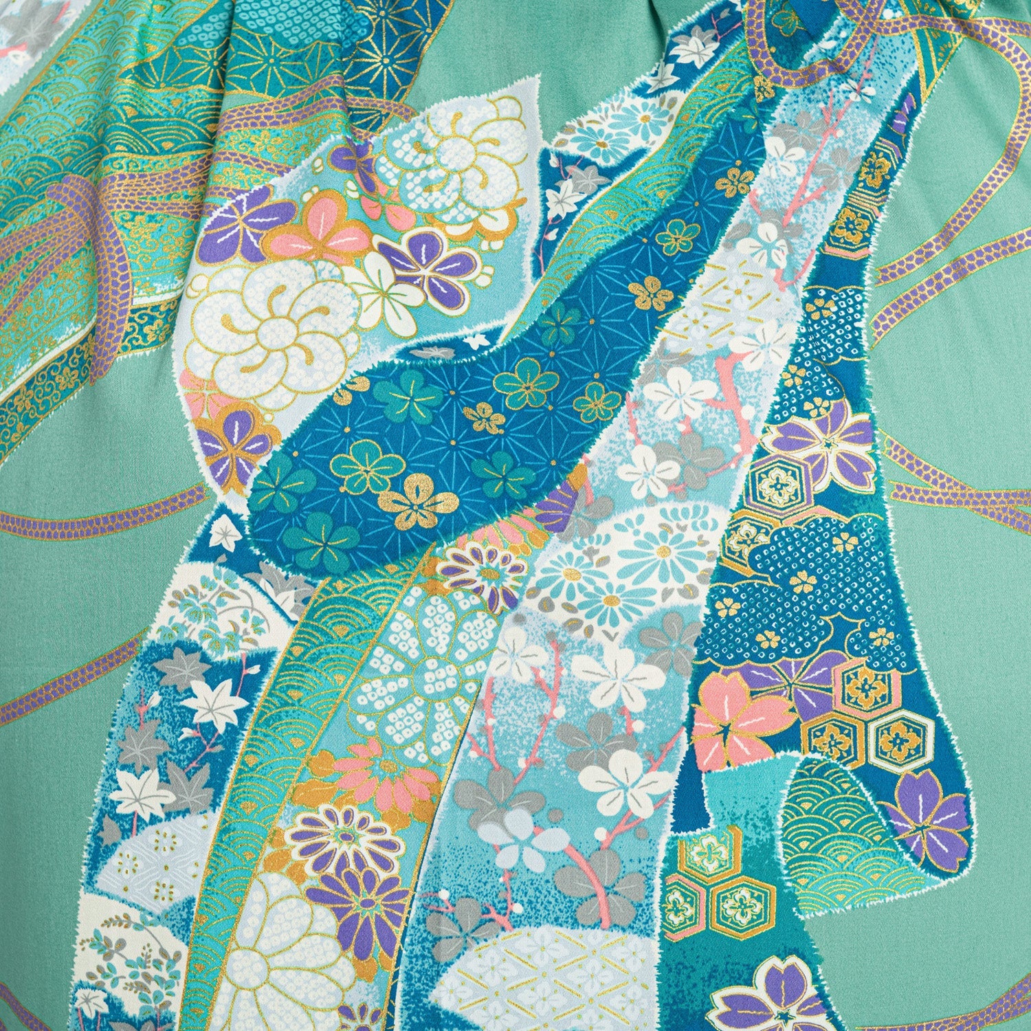 Green Ribbon Long Japanese Cotton Yukata XL - Image 5
