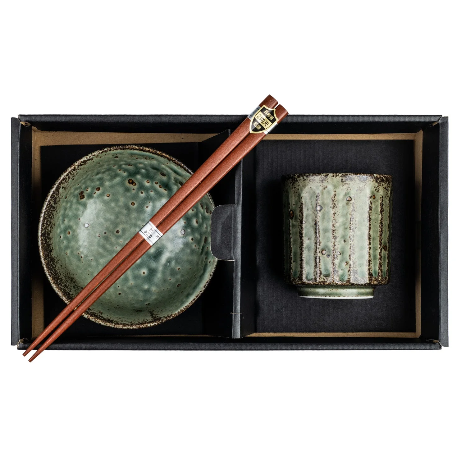 Green Wabi Sabi Premium Rice Bowl and Tea Cup Set - Image 3