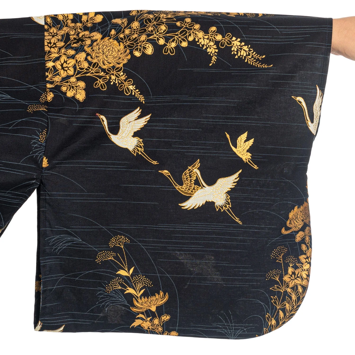 Japanese Kimono Crane Print Long Navy XL - Image 3