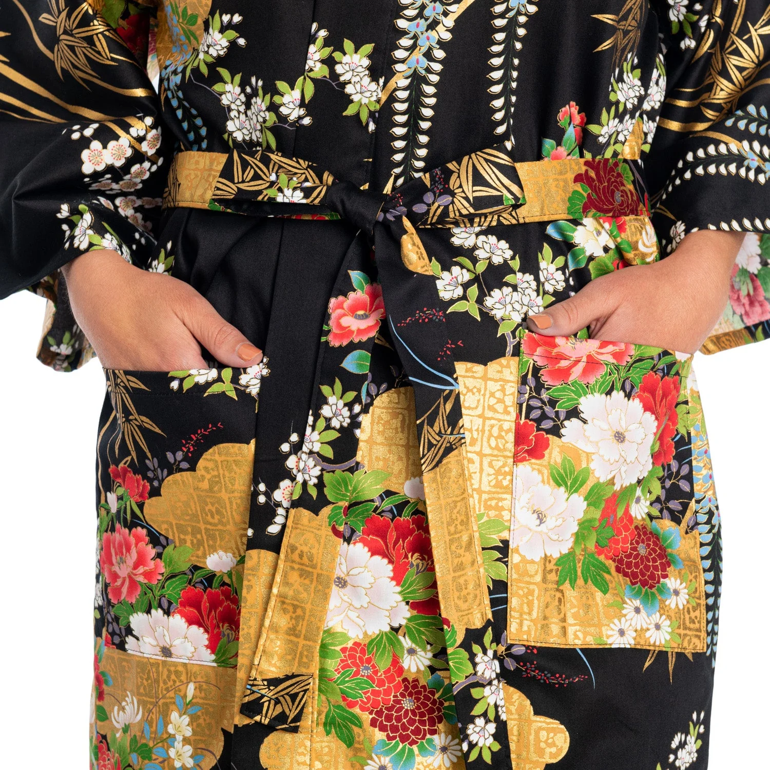 Japanese Kimono Floral Print Short Black - Image 3
