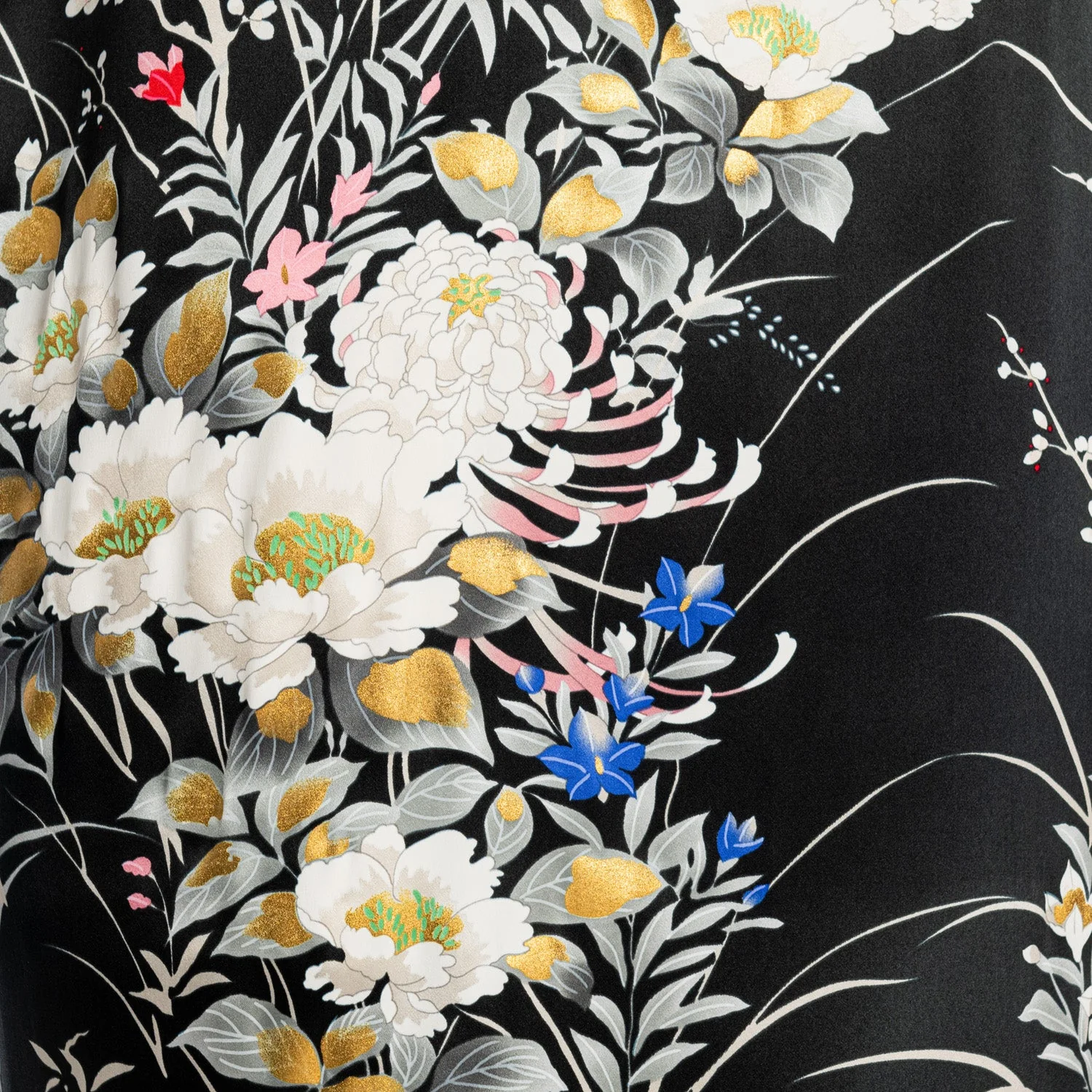 Japanese Silk Kimono Floral Print Long Black - Image 7