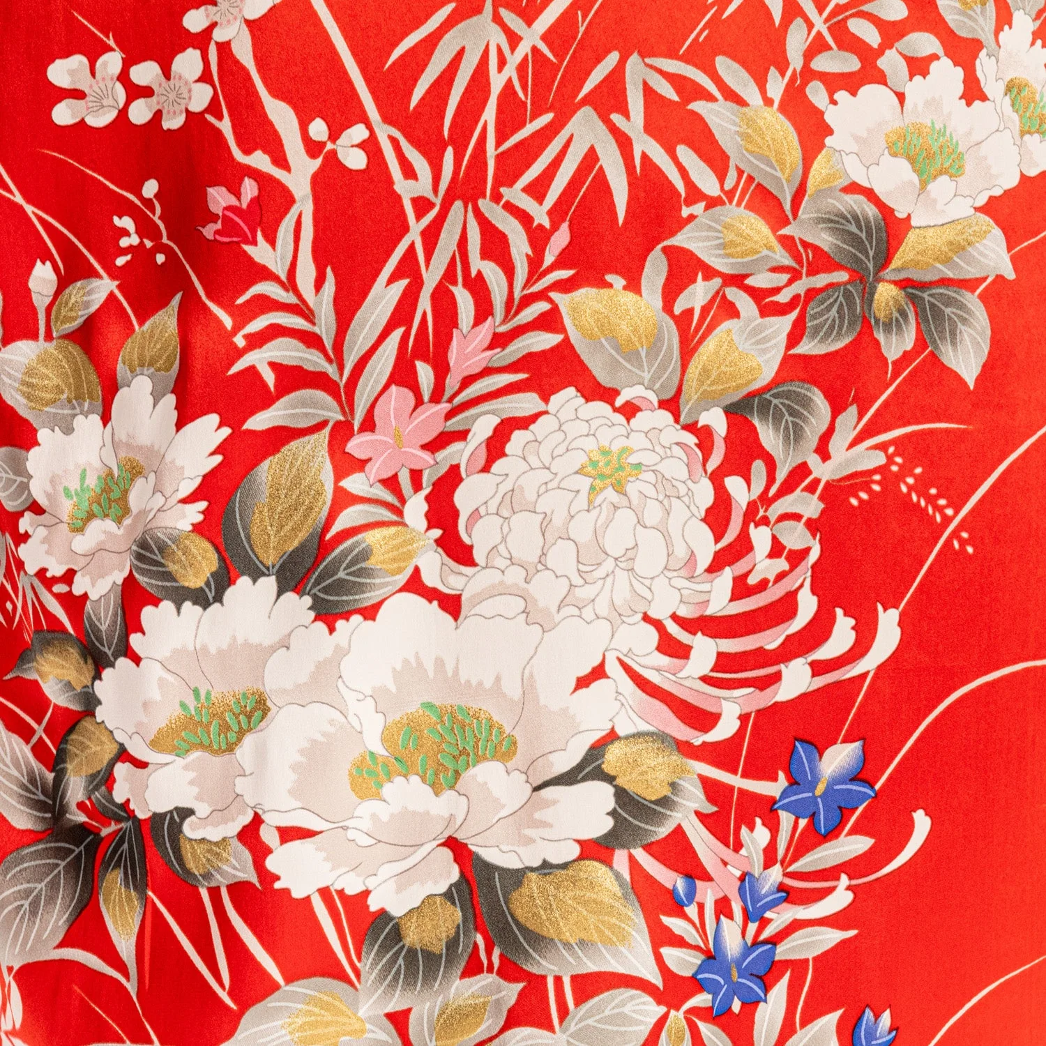 Japanese Silk Kimono Floral Print Long Red - Image 5