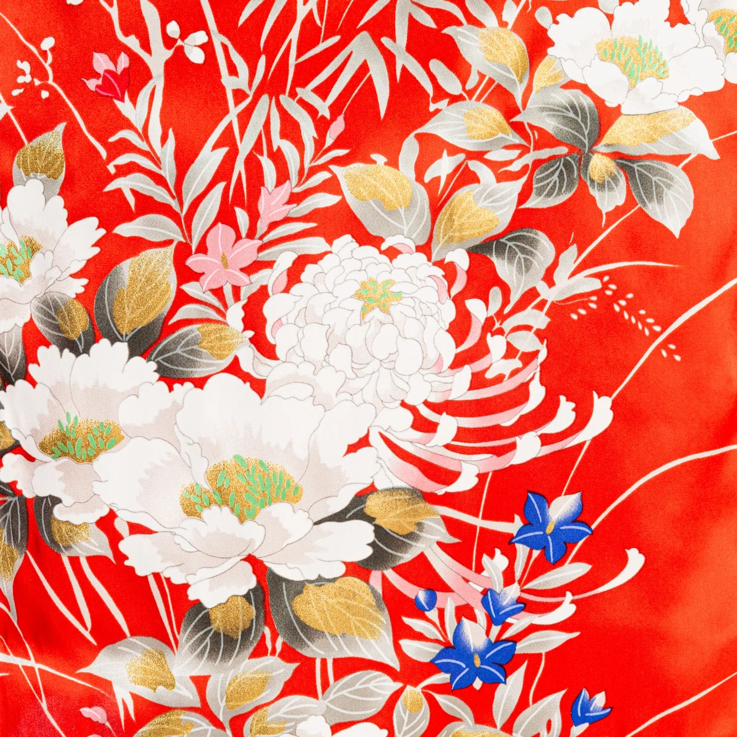 Japanese Silk Kimono Floral Print Short Red - Image 5