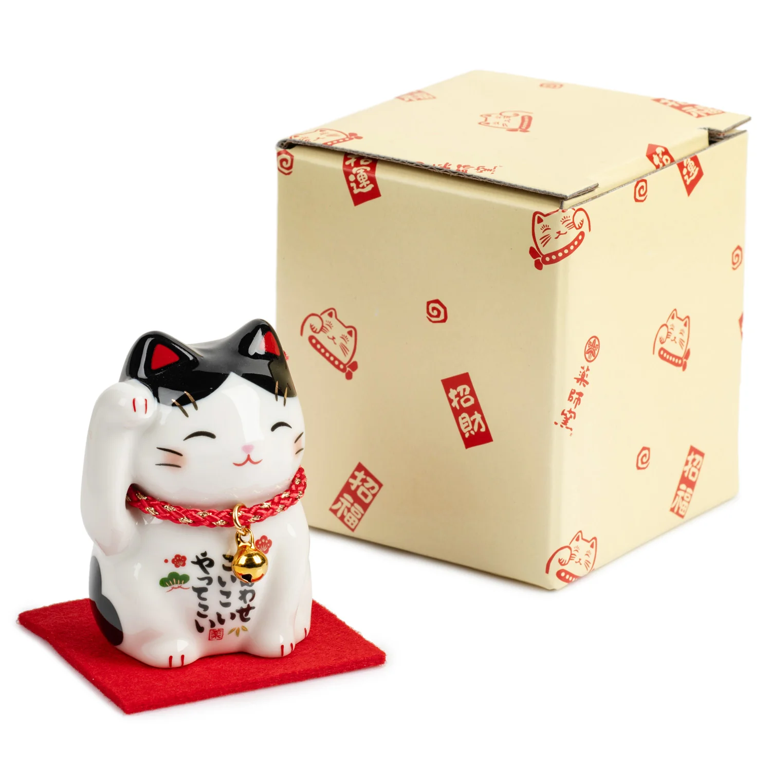 Joyful Japanese Lucky Cat and Red Cushion - Image 4
