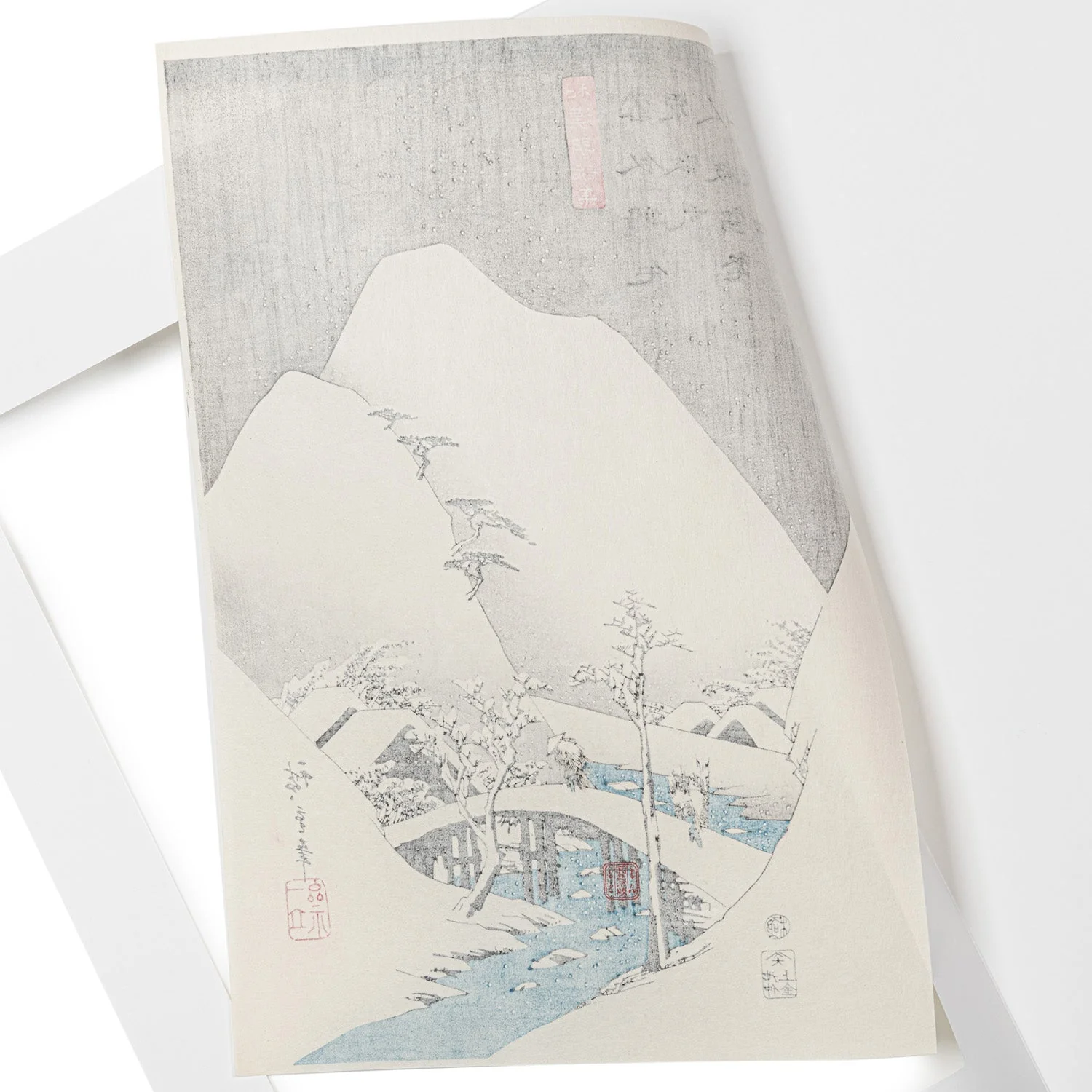 Man Crossing Bridge Japanese Woodblock Print - Image 3