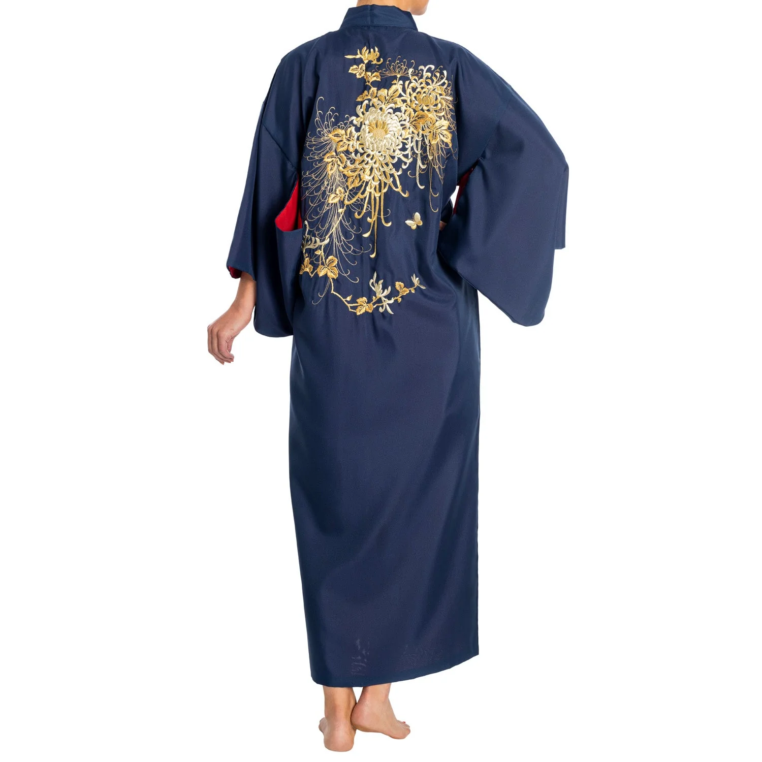 Navy Chrysanthemum Polyester Japanese Yukata - Image 3