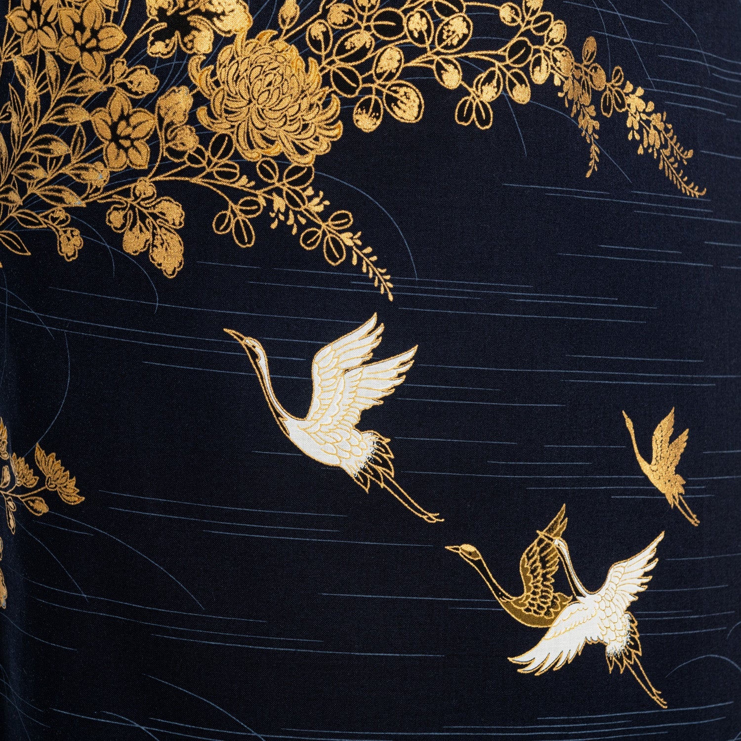Navy Cotton Crane and Chrysanthemum Kimono - Image 4