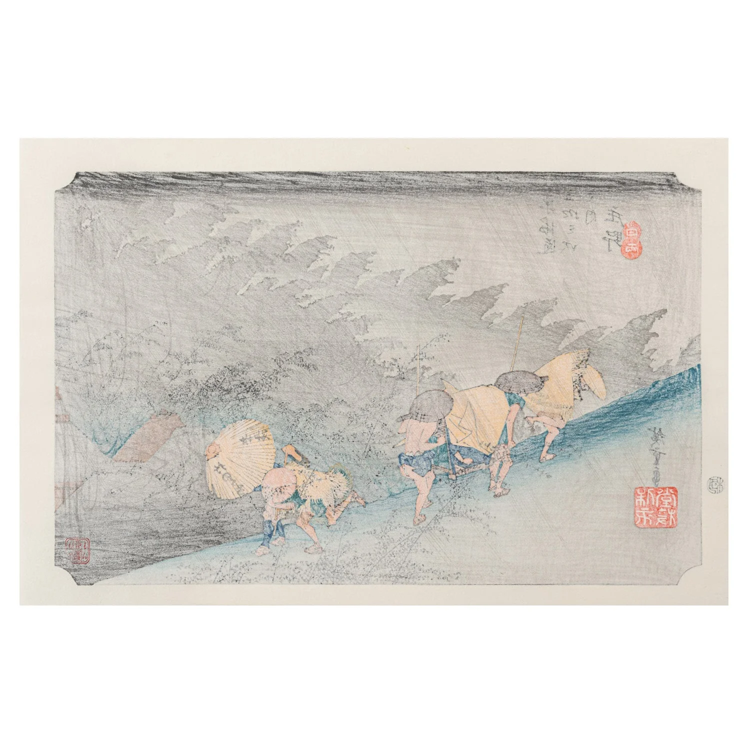 Rain Shower at Shono Japanese Woodblock Print - Image 3