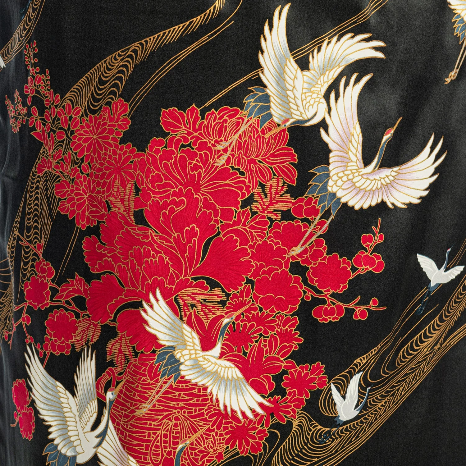 Silk Crane Print Long Black Japanese Kimono XL - Image 5
