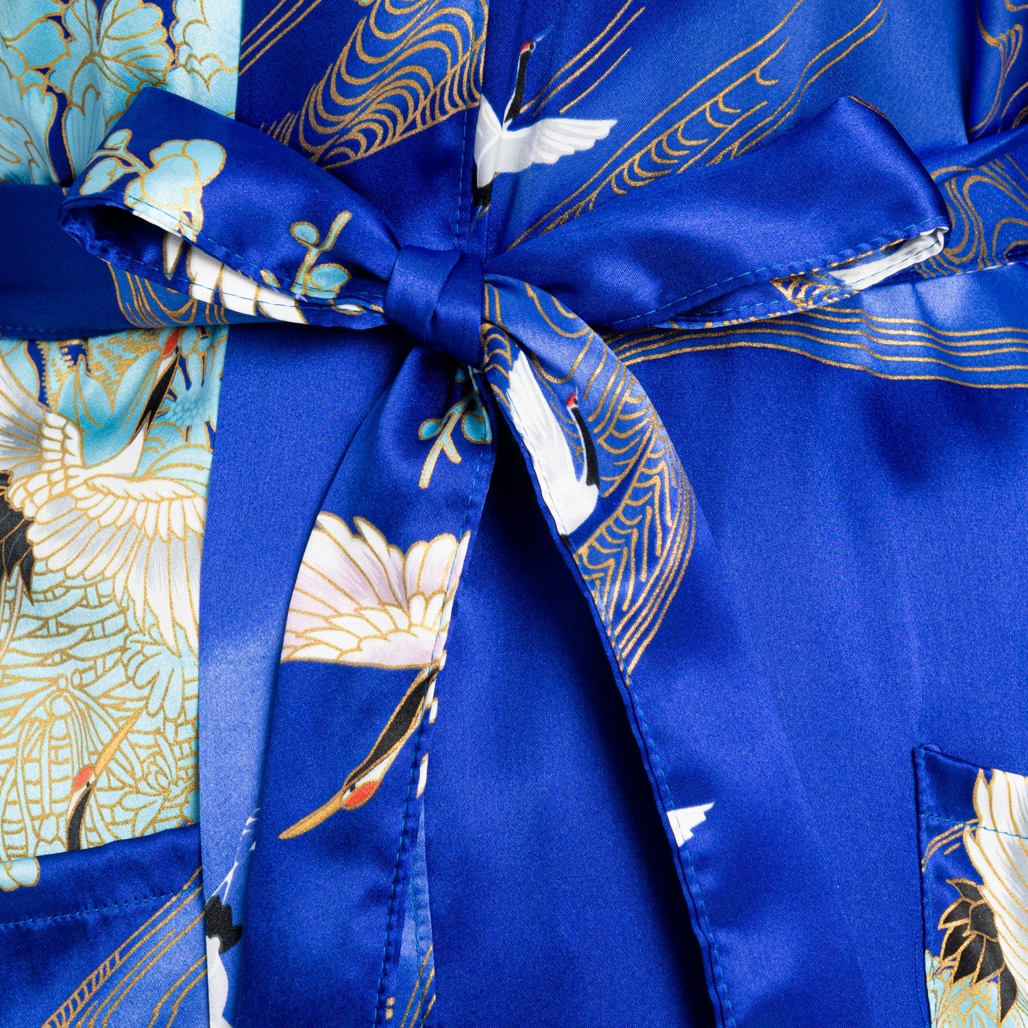 Silk Crane Print Short Blue Japanese Kimono - Image 4
