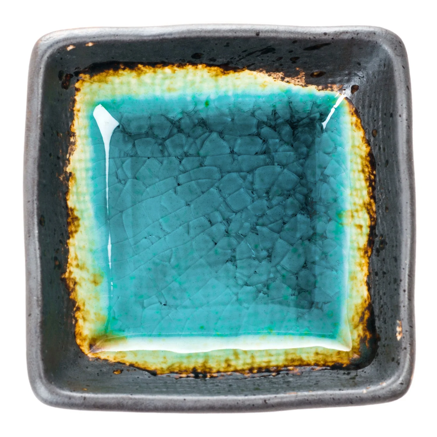 Square Turquoise Crackleglaze Japanese Sauce Dish - Image 3