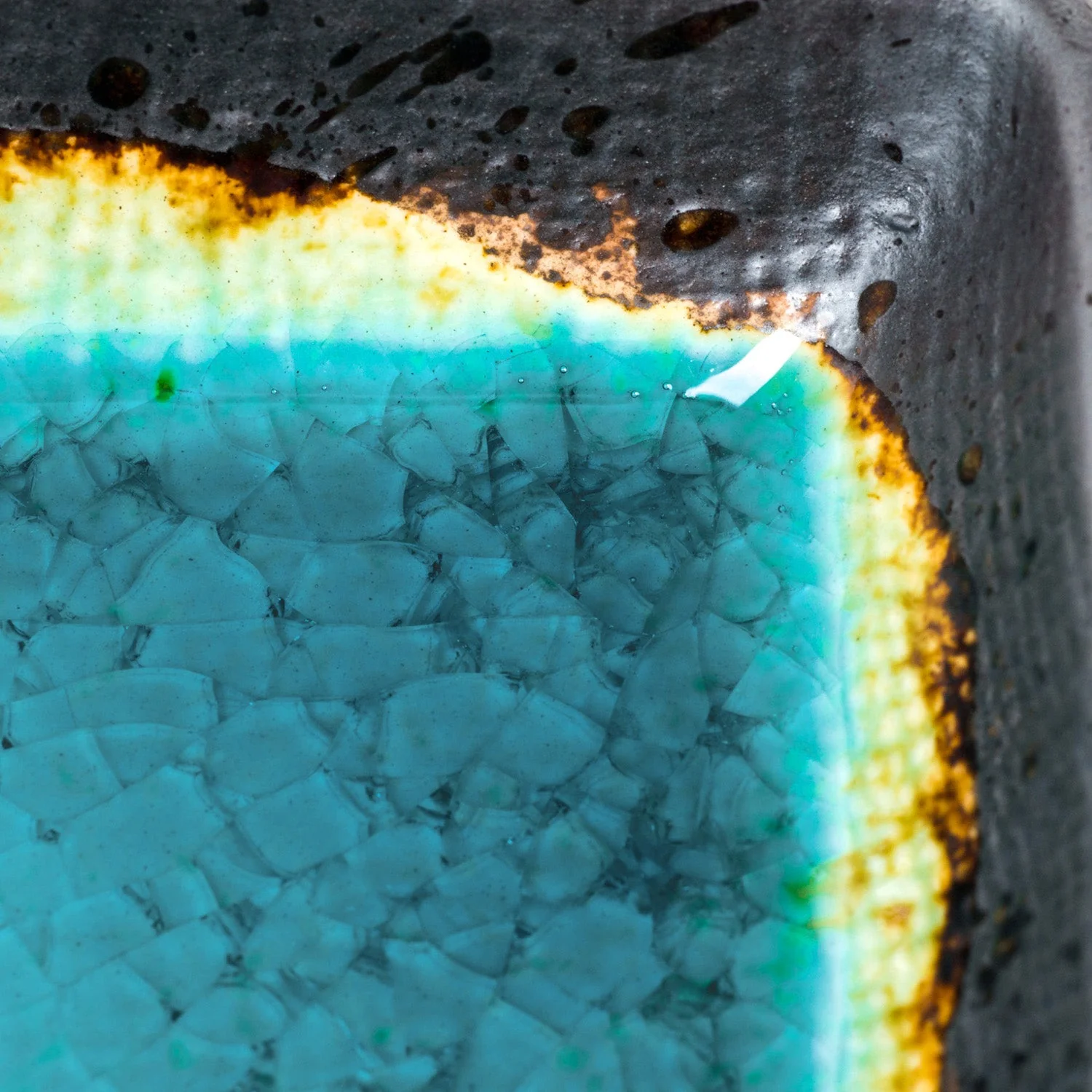 Square Turquoise Crackleglaze Japanese Sauce Dish - Image 4