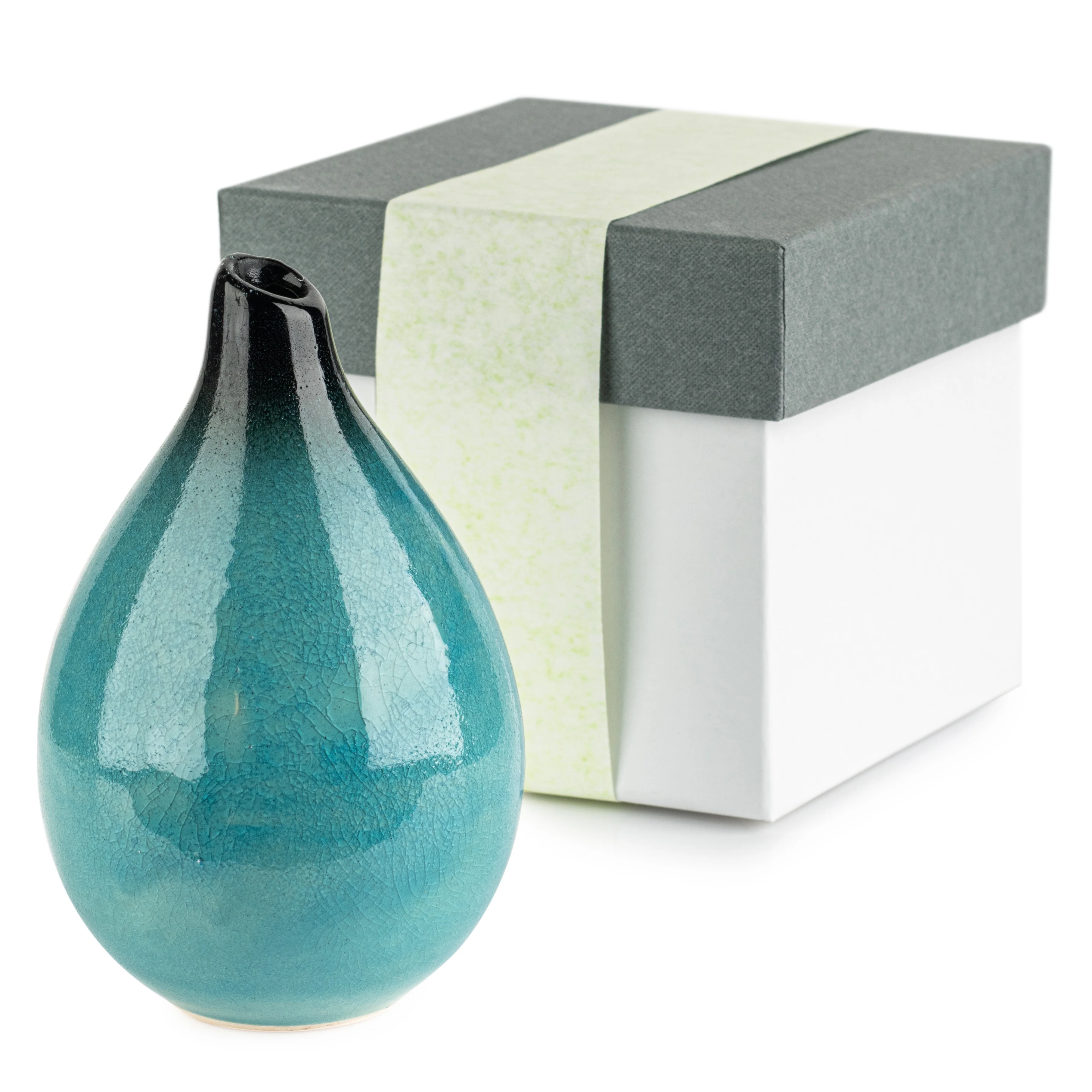 Teardrop Blue Crackleglaze Small Japanese Vase - Image 4