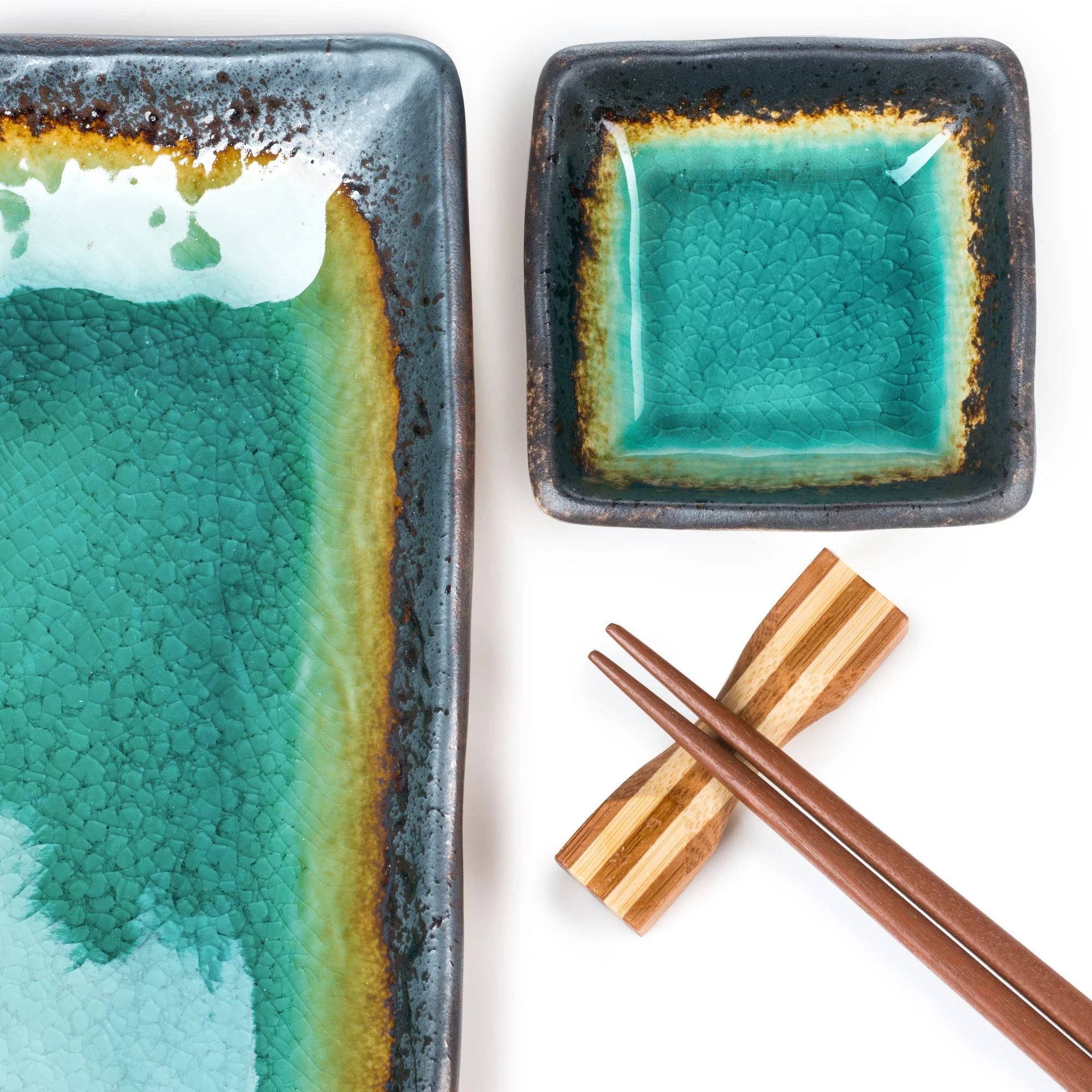 Turquoise Crackleglaze Oblong Plate Set - Image 3