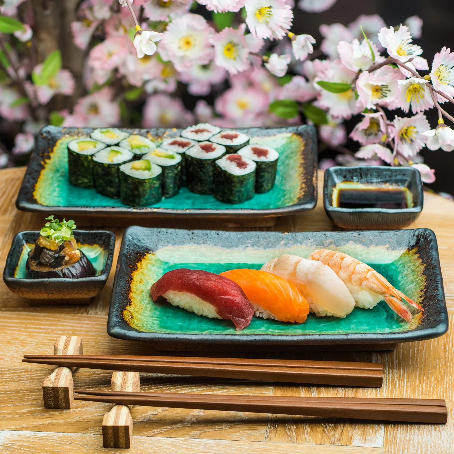 Turquoise Crackleglaze Sushi Plate Set - Image 4