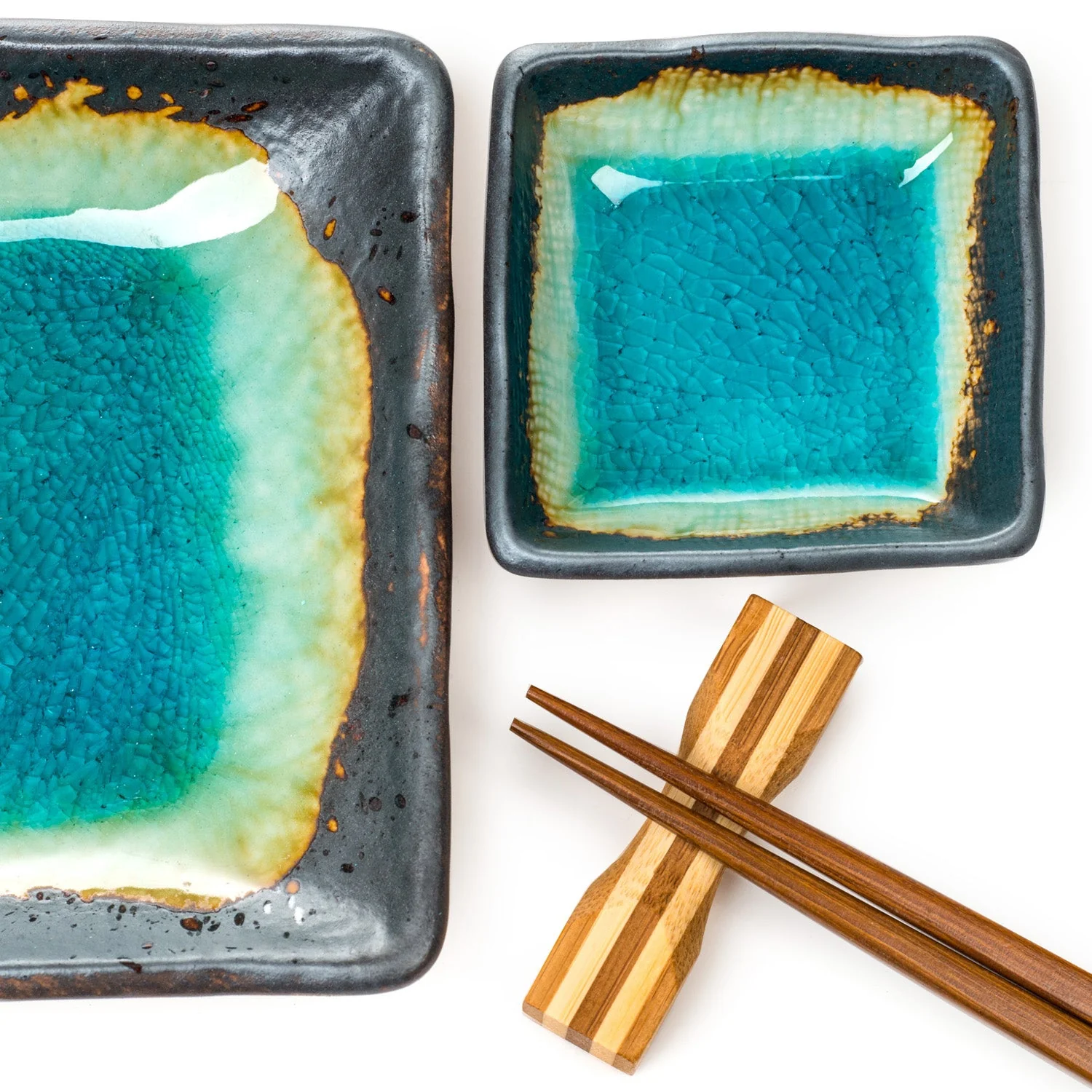 Turquoise Crackleglaze Sushi Plate Set - Image 5