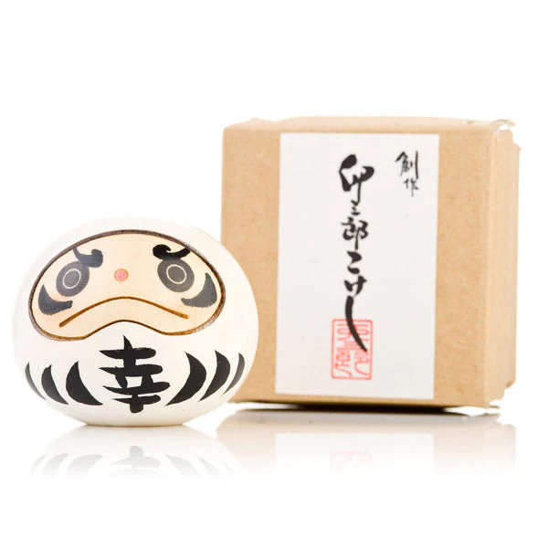 White Happiness Daruma Kokeshi Doll - Image 3